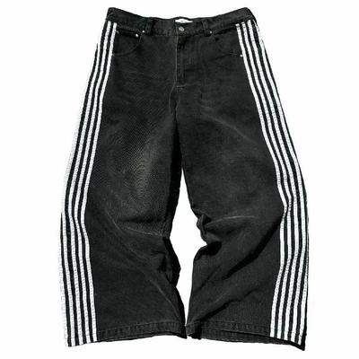 Jeans Retro Americanos Harajuku de Rayas de Pierna Ancha: Estilo Callejero Casual de Corte Holgado