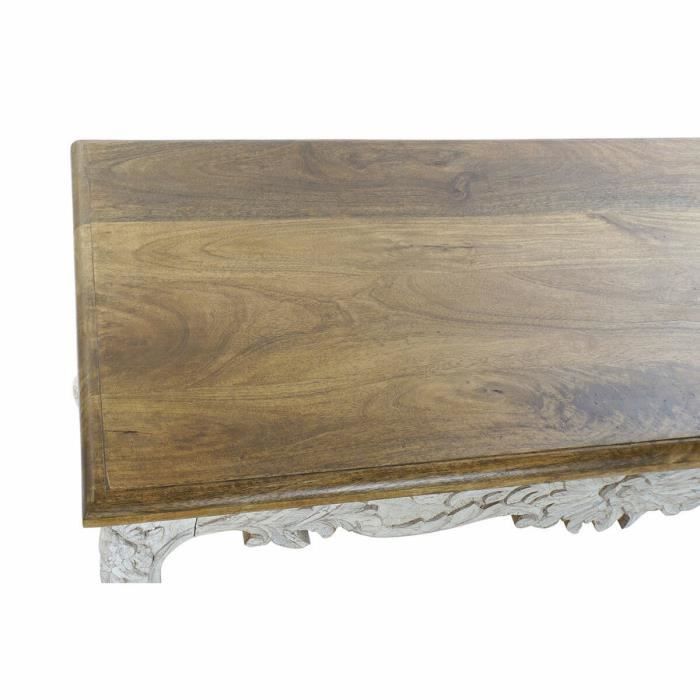 Table de salle à manger 8424001858507 finition vieillie naturel bois aluminium blanc bois de manguier 120 x 61 x