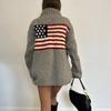 STREETRICH European and American Autumn and Winter Design Sense Flag Print Knit Sweater Casual Loose Round Neck Pullover Sweater