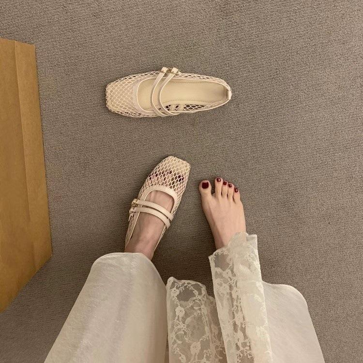 Niche Design Sense Hollow Breathable Mesh Mary Jane Shoes 2025 New Sandals Fairy Fairy Wind Fishing Net Single Shoes