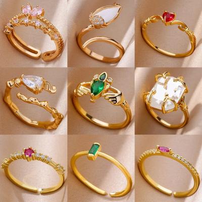 Hot-selling Micro-inlaid Colored Treasure Zircon Ring Women's Simple and Versatile Unique Design Love Geometric Light Luxury Ring