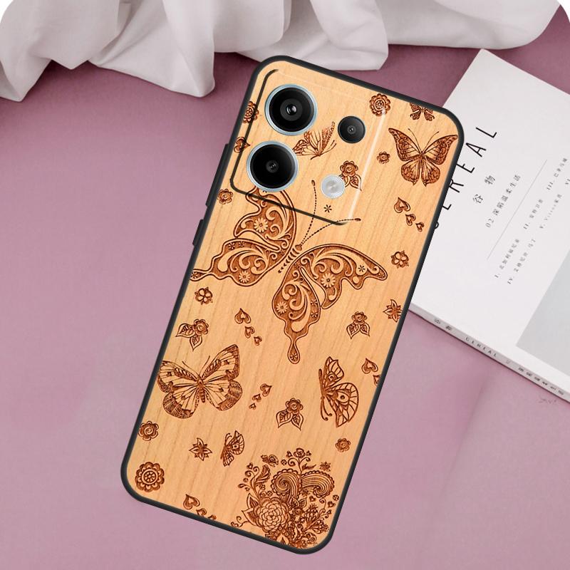 Wolf Bike Butterfly Wood Case For Xiaomi Redmi Note 12 11 9 10 13 Pro Plus 12S 11S 10S 9S Redmi 13C 9C 10C 12C Cover