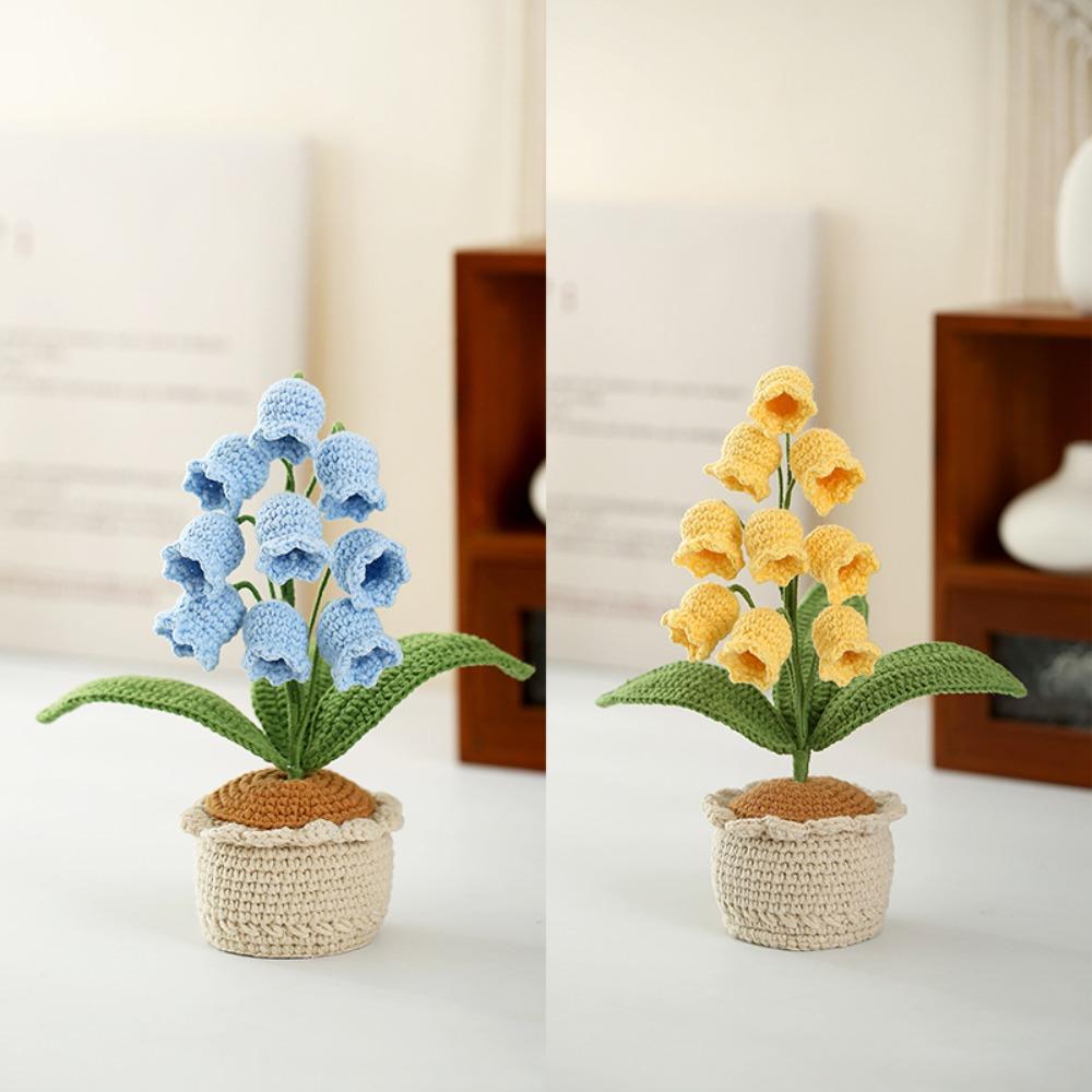 Romantic Knitting Wool Lily of The Valley Lamp Artificial Flowers 9 Glowing LED Decorative Lamp Crochet Artificial Flowers Gift
