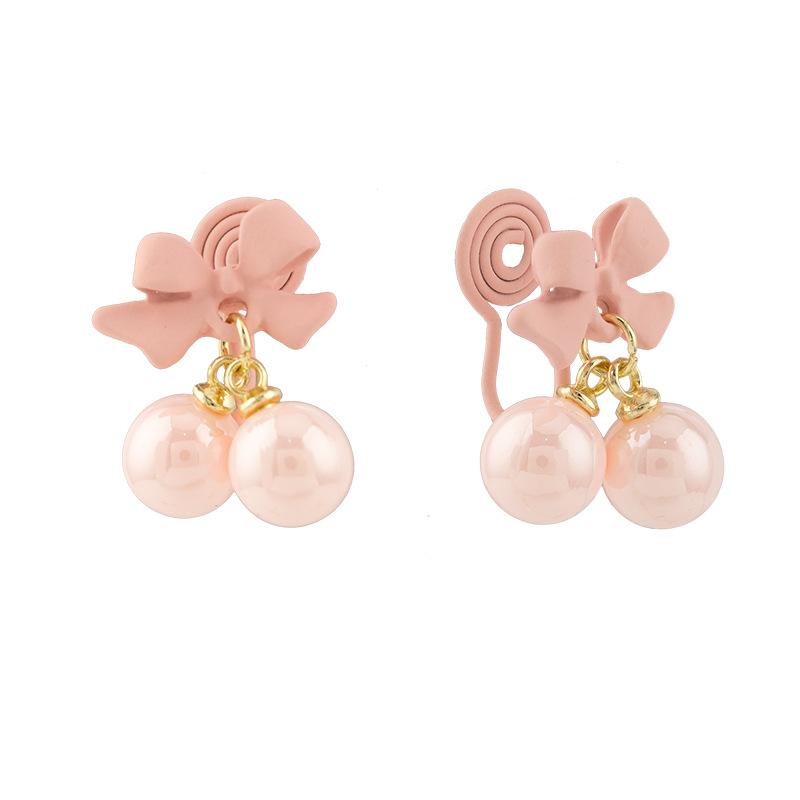 

Серьги с круглым искусственным жемчугом в форме сердца, розовые, с бантом, модные серьги, противомоскитные спирали, клипсы для ушей без пирсинга