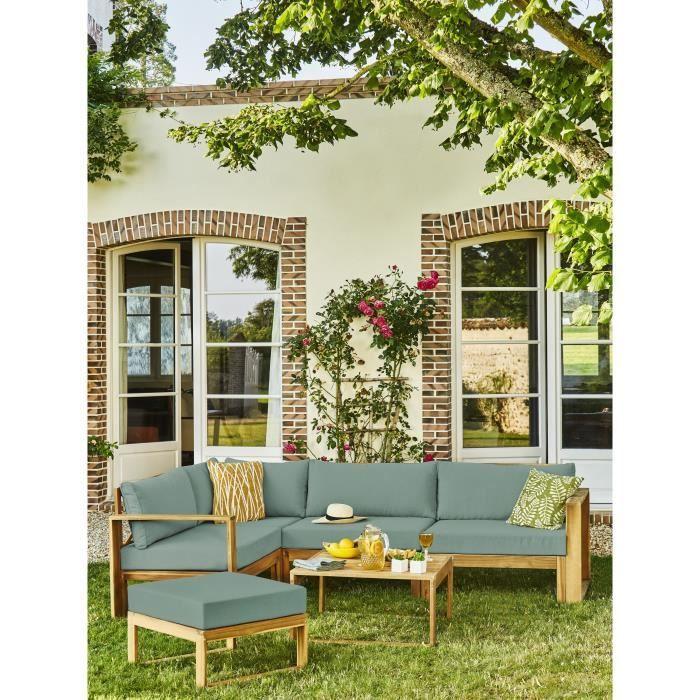 Modular Corner Garden Set LEVATA OTTOMAN - FSC Acacia Wood - 6 People - Blue Green + Cover Included