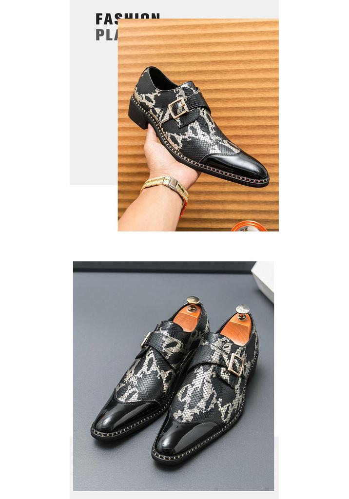 Men's Versatile Snake Print Pointed Toe Leather Shoes for Formal and Casual Wear