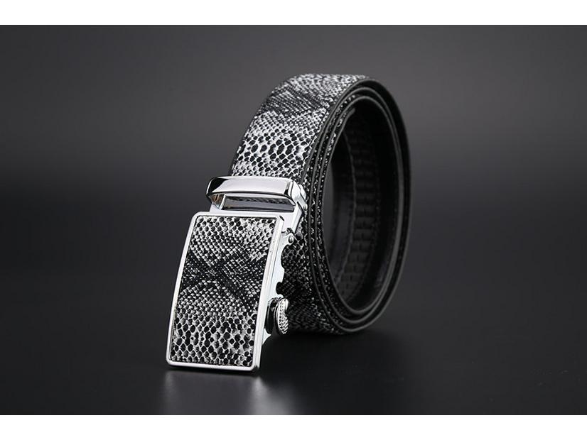 Men's Snake Print Leather Belt with Automatic Buckle - Cowhide, Korean Style for Business
