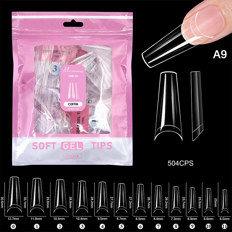504 Pcs False Nail Tips Semi-Matte Finish Almond French Coffin Stiletto Oval Square Shapes With Front Edge Thickened Fingertips