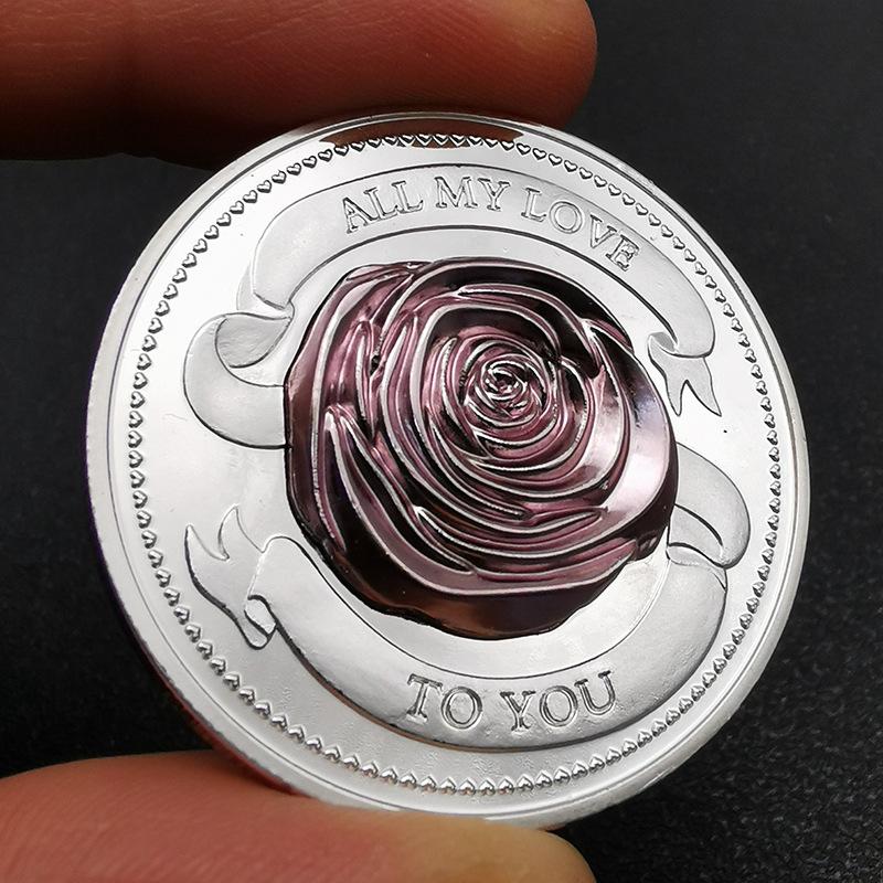 

Люблю монету з рожевого золота, Двоколірна ювілейна монета, Стереоскопічна, Рельєфна, Ювілейний подарунок з трояндою, Весільна ювілейна медаль срібний