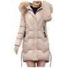 Women's Fashion Big Hair Collar Slim Waist Long Down Cotton Jacket Cotton Coat