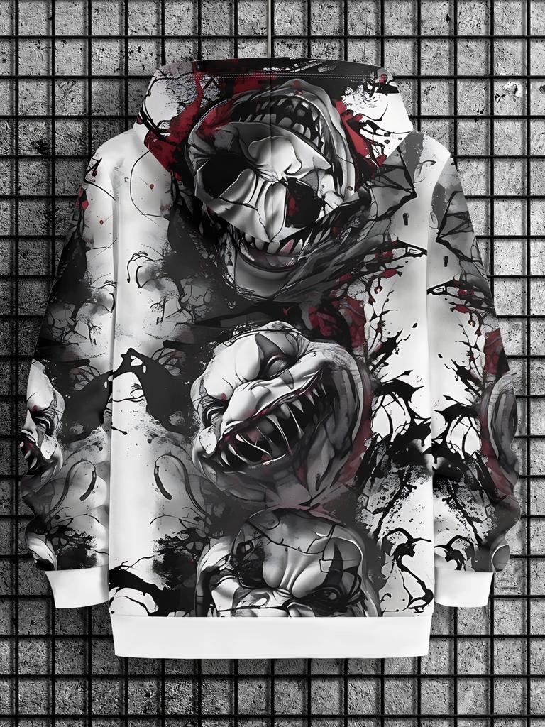 Men'S 3D Print Hoodie with Evil Fanged Clown Design, Classic from Streetwear Brands, Casual, Comfortable, And Versatile. Breathable Pullover Hoodie
