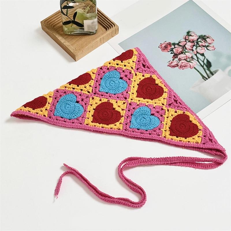 Crochet Anti-uv Bandana Knitted Hair Kerchief Tie Back for Head Wrap Color Matching for Triangle Turban for Girls Photo