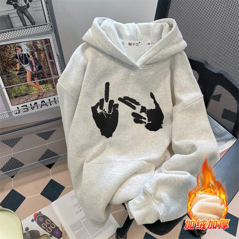 Hooded Sweater Printed Autumn and Winter Men's 2026 New Heavy Fleece Thickened Loose Women's Pullover