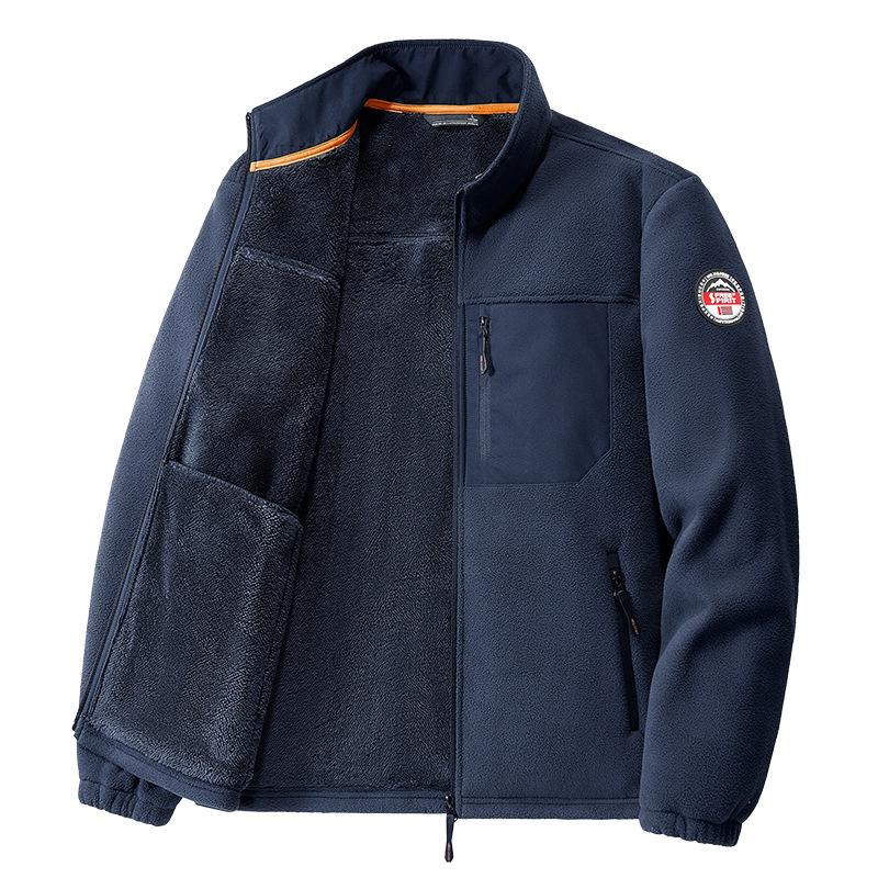 Winter Men's Cashmere Jacket Retro Versatile Chest Zipper Design Warm Stand Up Collar Coat 2024 Outdoor Versatile Men's Clothing