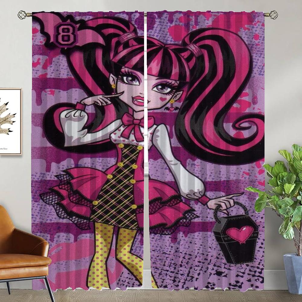 Blackout Curtains for Camera Draculaura Home Interior Curtains 2 Pieces Living Room Curtain Tulle for Bedroom Partition Shades