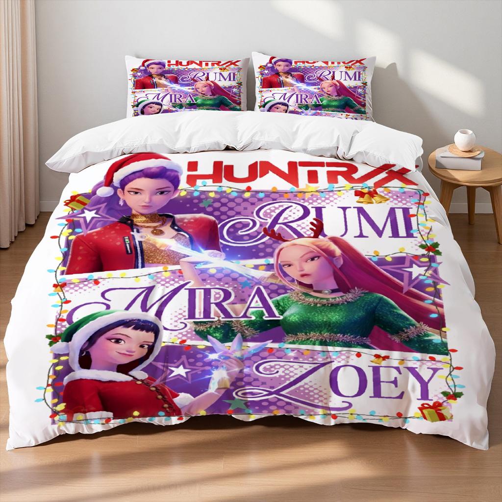 Christmas K-Pop  Demon Hunters Themed Colorful Print Polyester Student Dormitory Bed Sheet Duvet Cover Kid Gift Home Textile