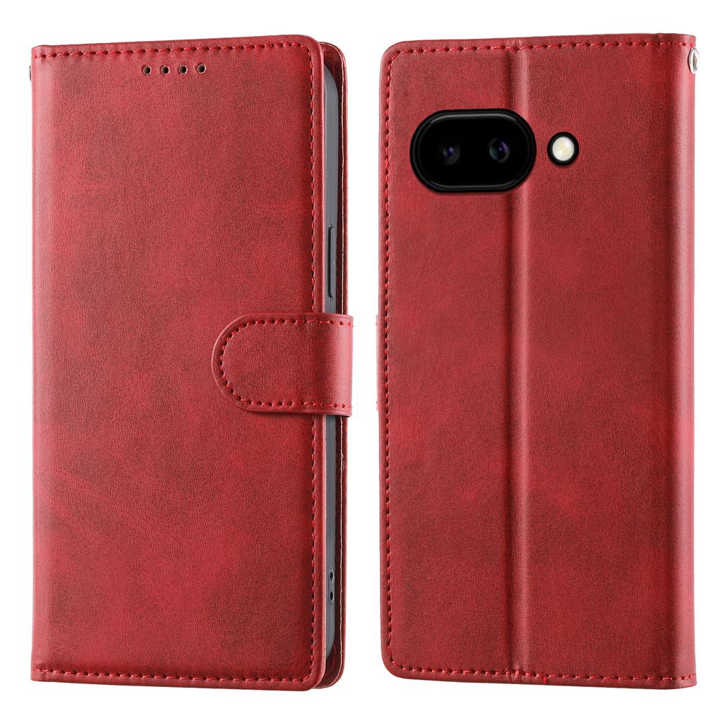 For Google Pixel 9a Case Stand Wallet Calf Texture PU Leather Flip Phone Cover with Wrist Strap