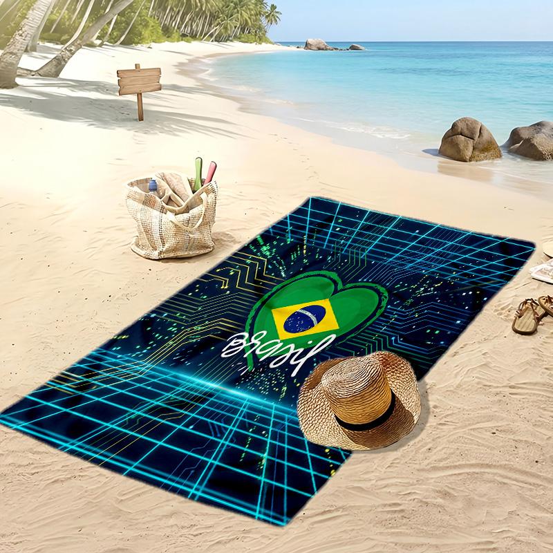 Brazil Football Print Beach Towel Quick Dry Super Absorbent Soft Bath Towel for Swimming Beach Travel Fan Souvenir Gift