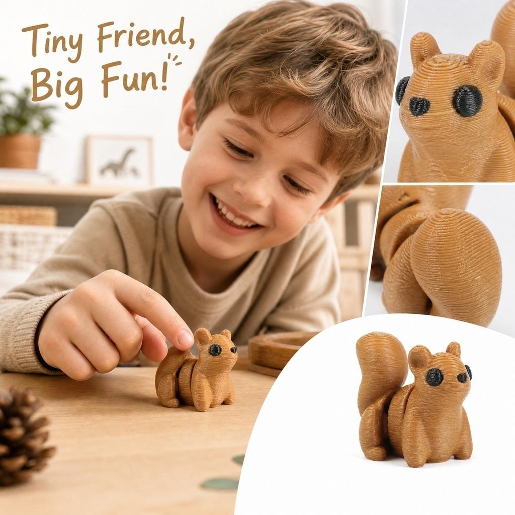 3D Printed Articulated Squirrel Toy with Movable Joints - Creative Action Figure for Kids
