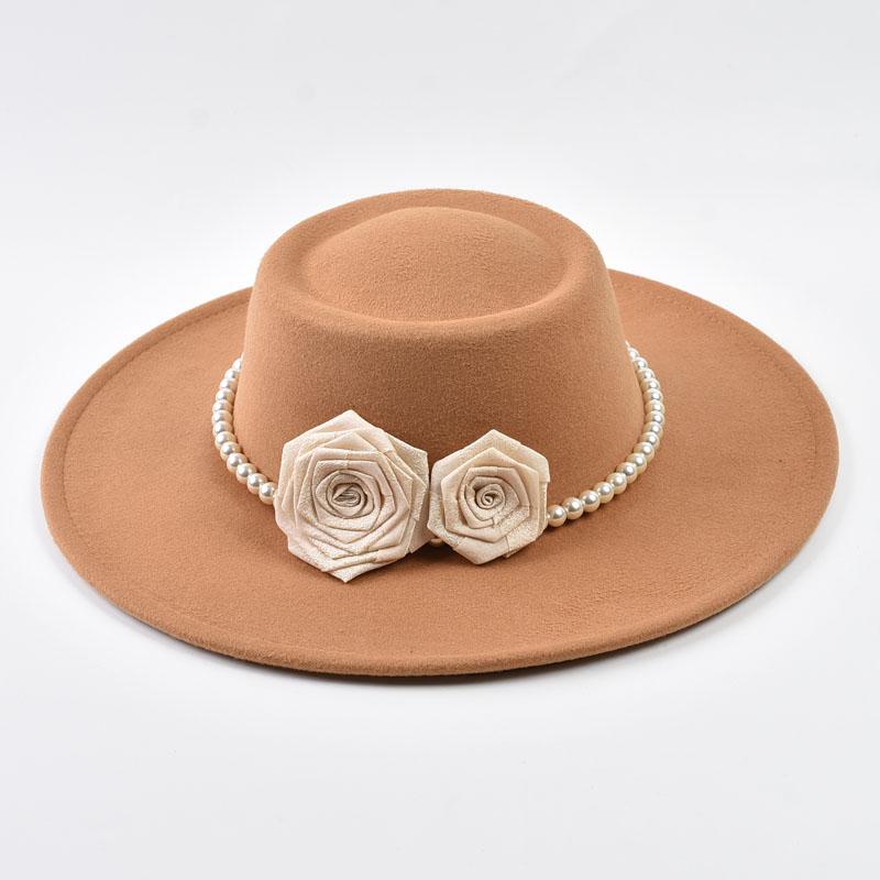 French Style Fedora Hat for Women 9.5CM Wide Brim Wool Bowler Elegant Fashion Formal Wedding Decorate Church Cap