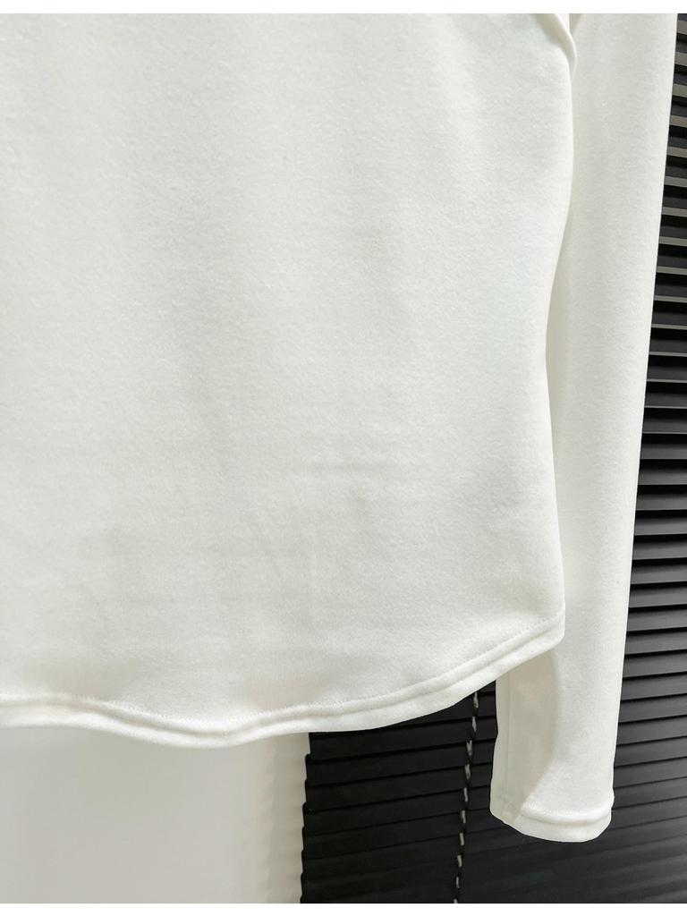 Women's Slim Fit Long-Sleeve White Plush Hem T-Shirt - Autumn/Winter Style