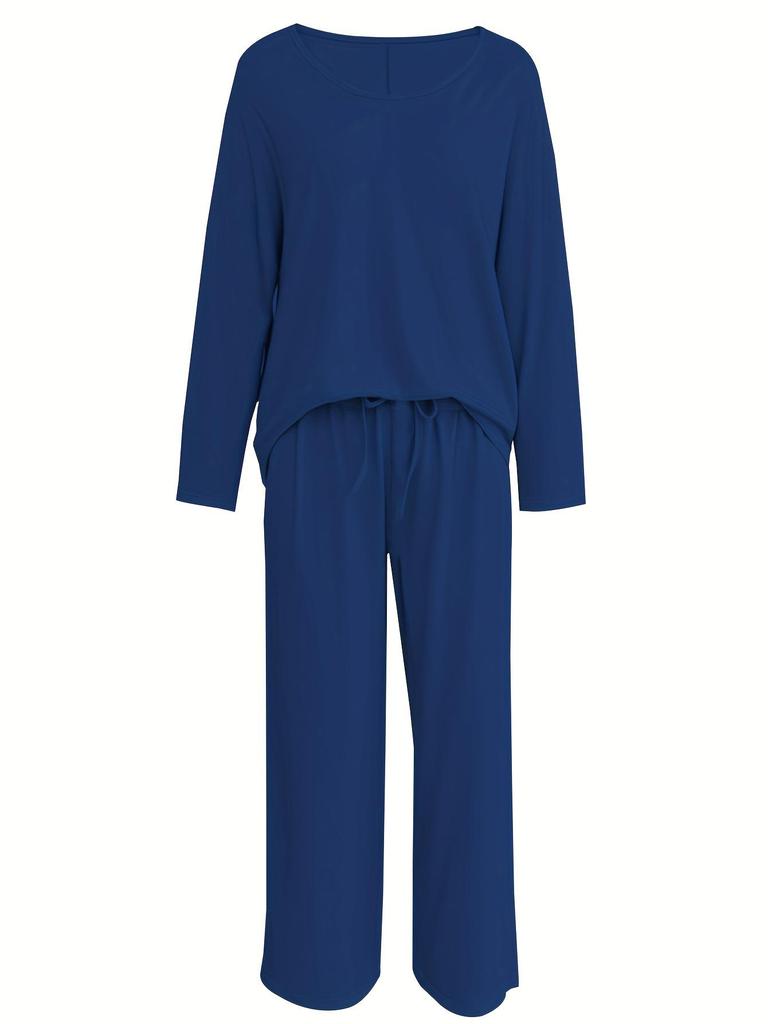 2025 Spring Ice Silk Stretch Pajama Set - Women's Loose Long Sleeve Top & Pants