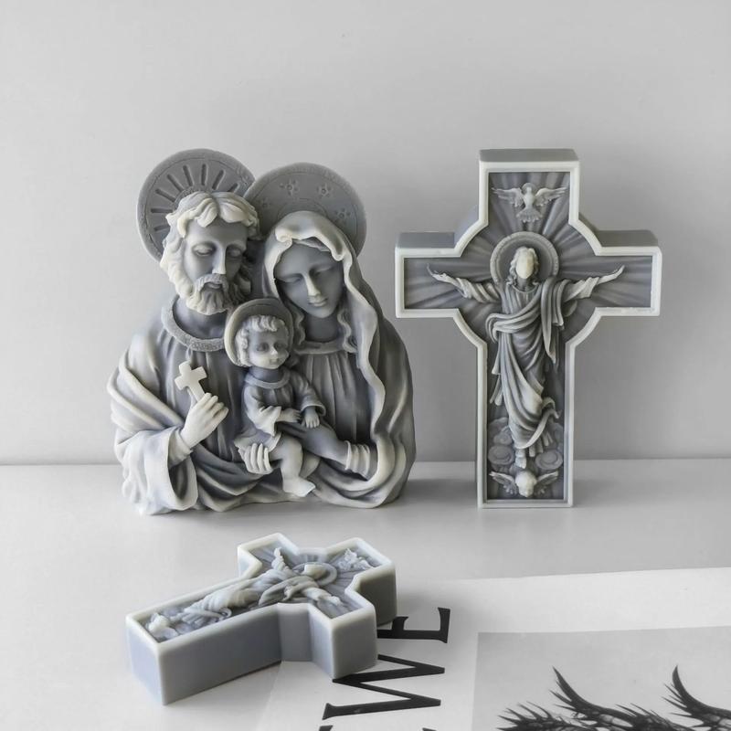 Handmade Aroma Candle Plaster Resin Sculpture Ornament Mold Home Decor Crafts Making DIY Jesus Cross Portrait Silicone Mold