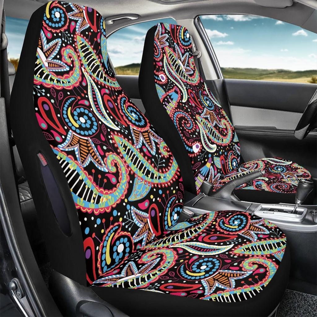 Waterproof Auto Seat Protectors Full Set Abstract Digital Print Airbag Compatible Front Rear Seat Covers Non-Slip Durable for All Cars