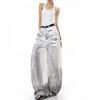 Jeans Dritti in Denim da Donna Casual Colore Unico Misto Cotone Vita Alta Quotidiano Streetwear Pantaloni Lunghi