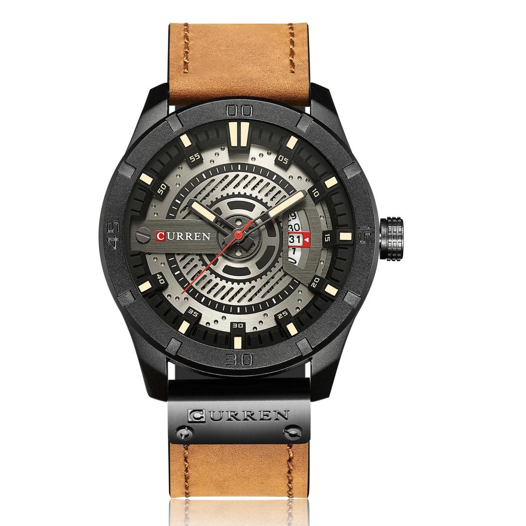 Curren 8301 Men's Leather Strap Business Calendar Watch