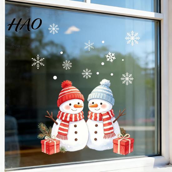 Removable Window Film for Winter Christmas Snowman Static Glass Sticker, PVC Waterproof Decals Holiday Decorative Scenes Home Decoration, Snowflake