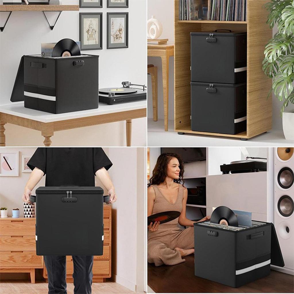 Foldable Vinyl Record Storage Box With Lid And Handles Lockable Album File Records Collection Box for Precious Album Collection