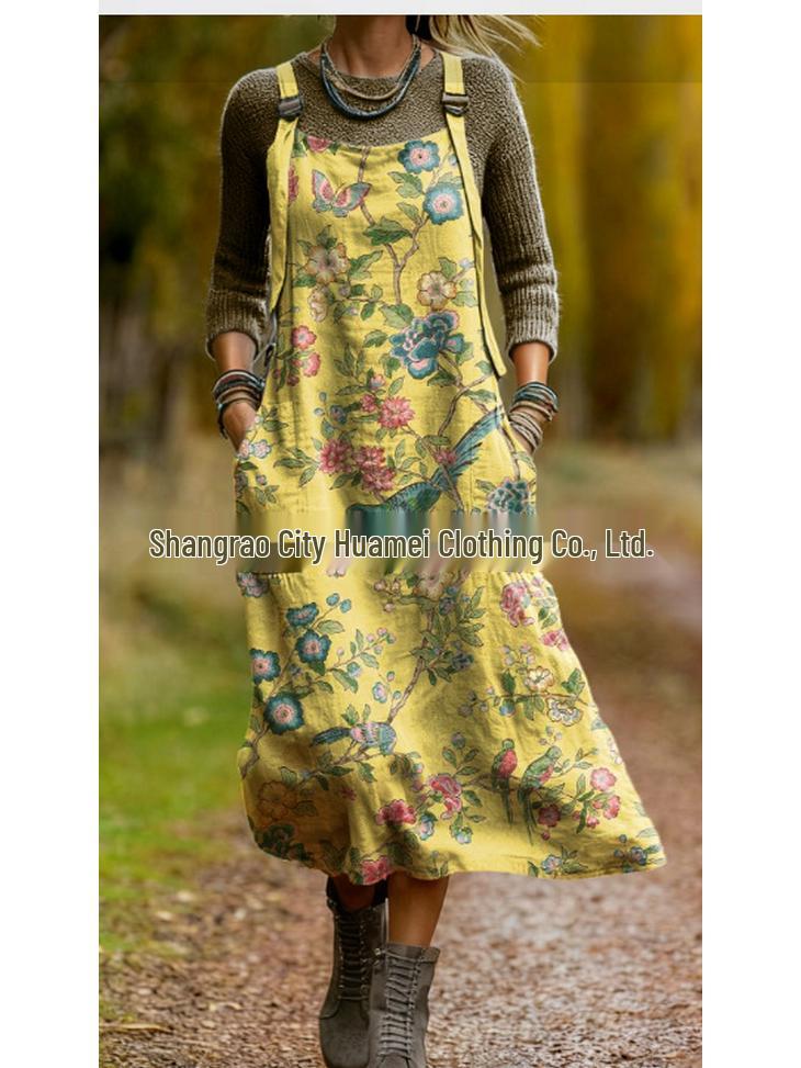 2026 Spring Women's Retro Ethnic 3D Print Dress