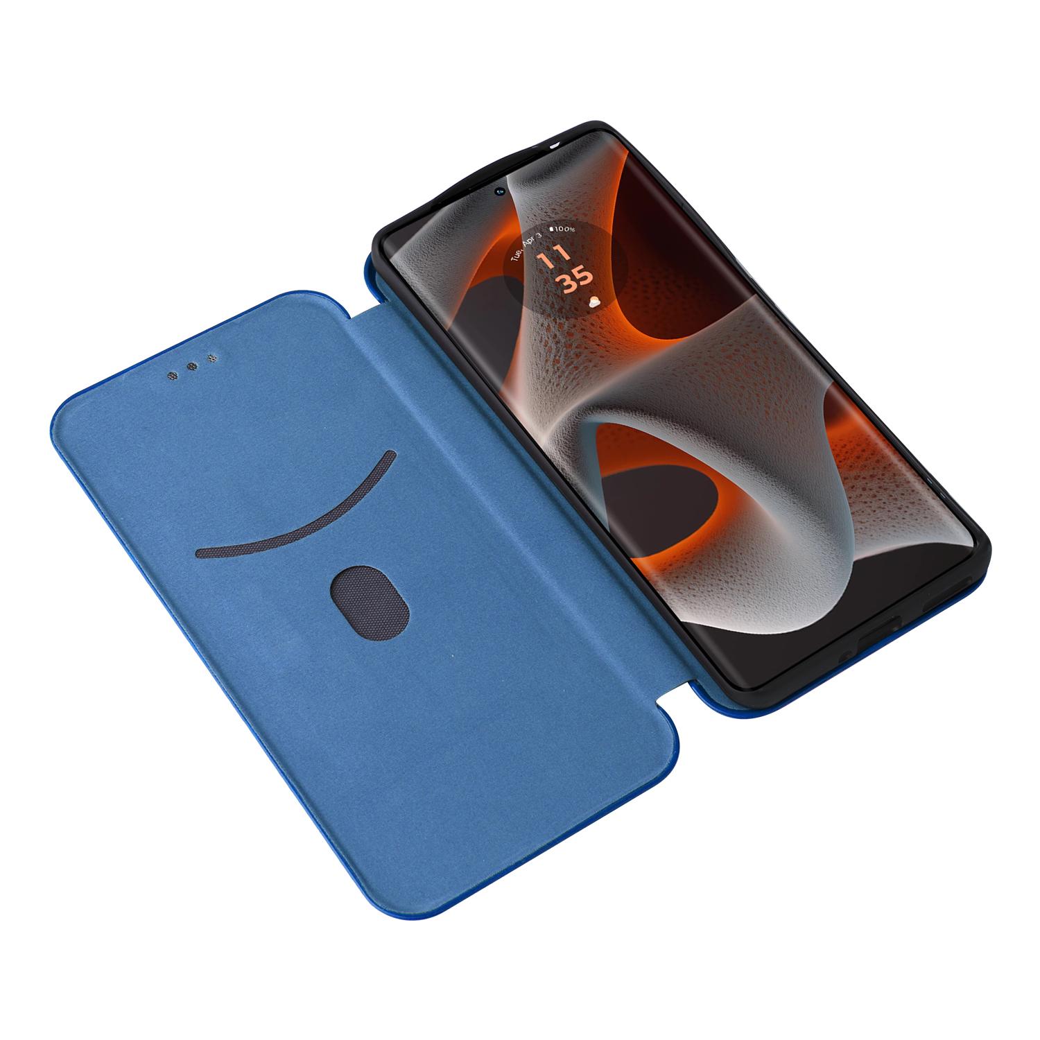 

For Motorola Edge 50 Pro 5G Case Carbon Fiber Texture Leather Phone Shell Blue