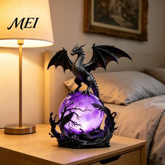 Durable Resin Dragon Nightlight USB Powered LED Light, Gothic Style Decorative Ornament, Wings Light Ornament Bedside Desk Lamp for Holiday