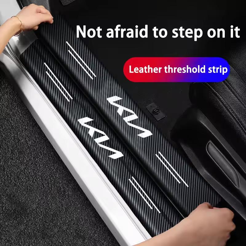 AANI1 Carbon Fiber Door Sill Protector Leather Vinyl Stickers For Kia Rio Soul Cerato Soent Sportage Picanto K5 Forte Niro Morning