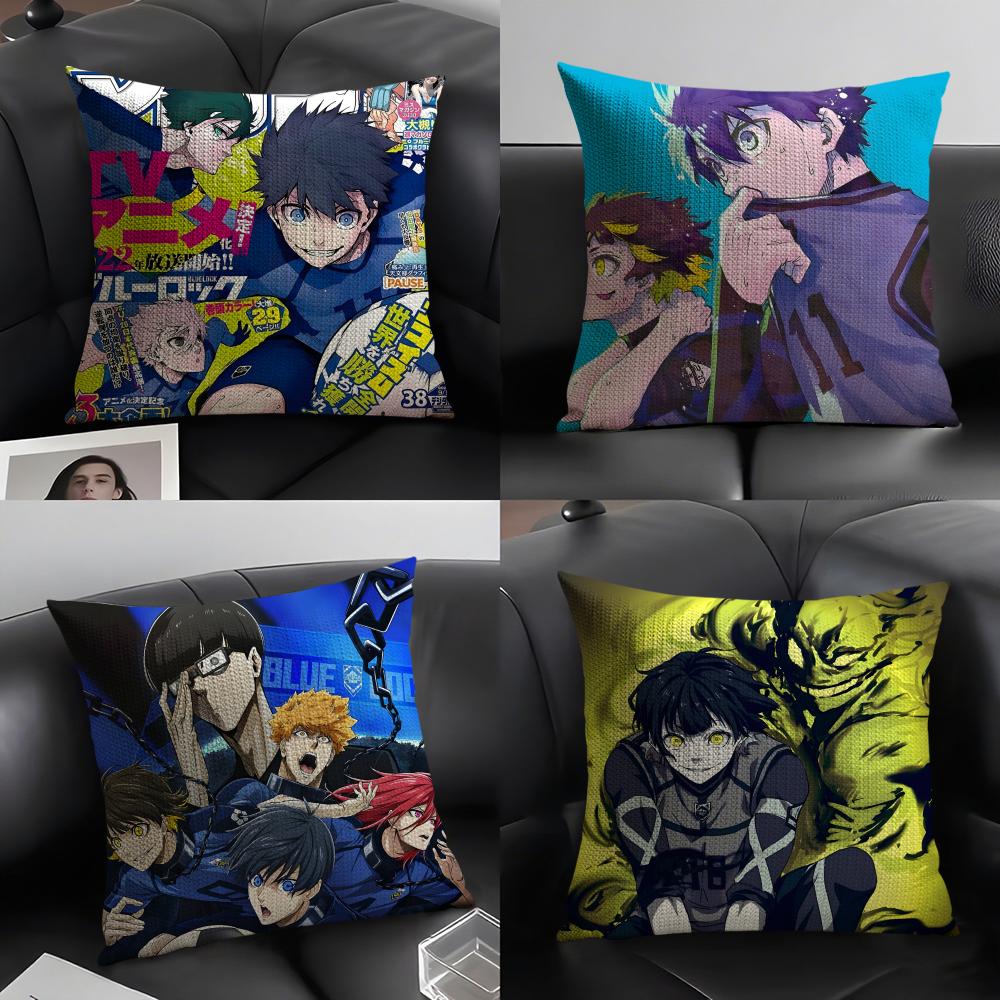 BBlue LockK Anime Cushion Cover Natural Linen Organic Fabric DoubleSided Printing Sofa Home Decor Gift Pillow Case
