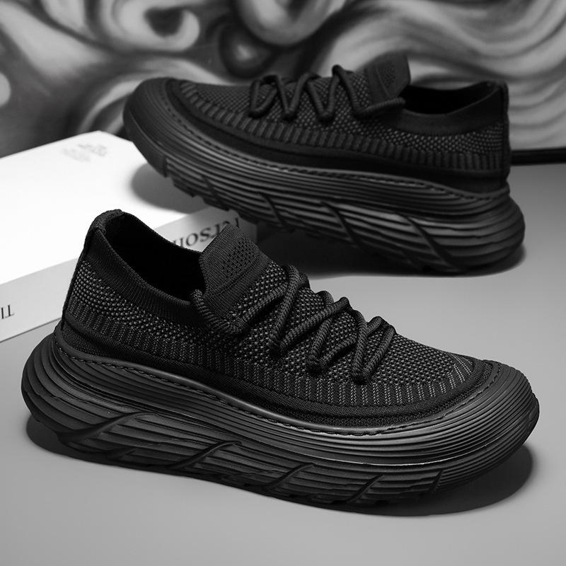 Men's Shoes 2025 Summer New Flying Woven Casual Sports Shoes Breathable Non-slip Versatile Lightweight Platform Dad Shoes Trendy Shoes