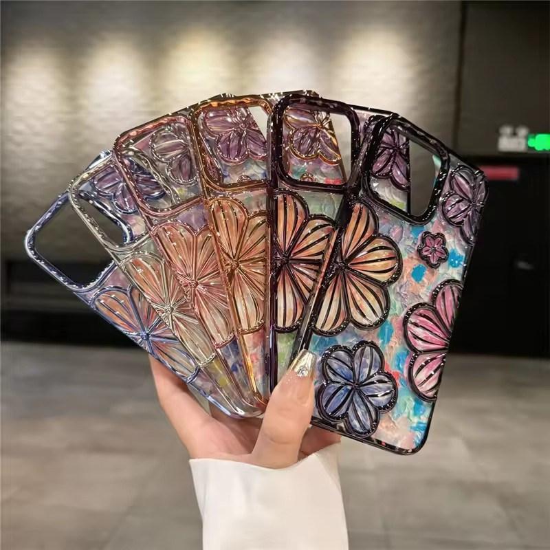 Luxus Galvanisierungsfarbe Mode Blumen Handyhülle Für iPhone 11 12 13 14 15 16 Pro Max Plus Weicher Bumper Schutz Auf Hülle