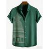 2026 Men's Green Plant Ethnic 3D Printed Shirt, Linen Fabric Short Sleeve Shirt, Hawaiian Vacation Social Party Clothing for Men