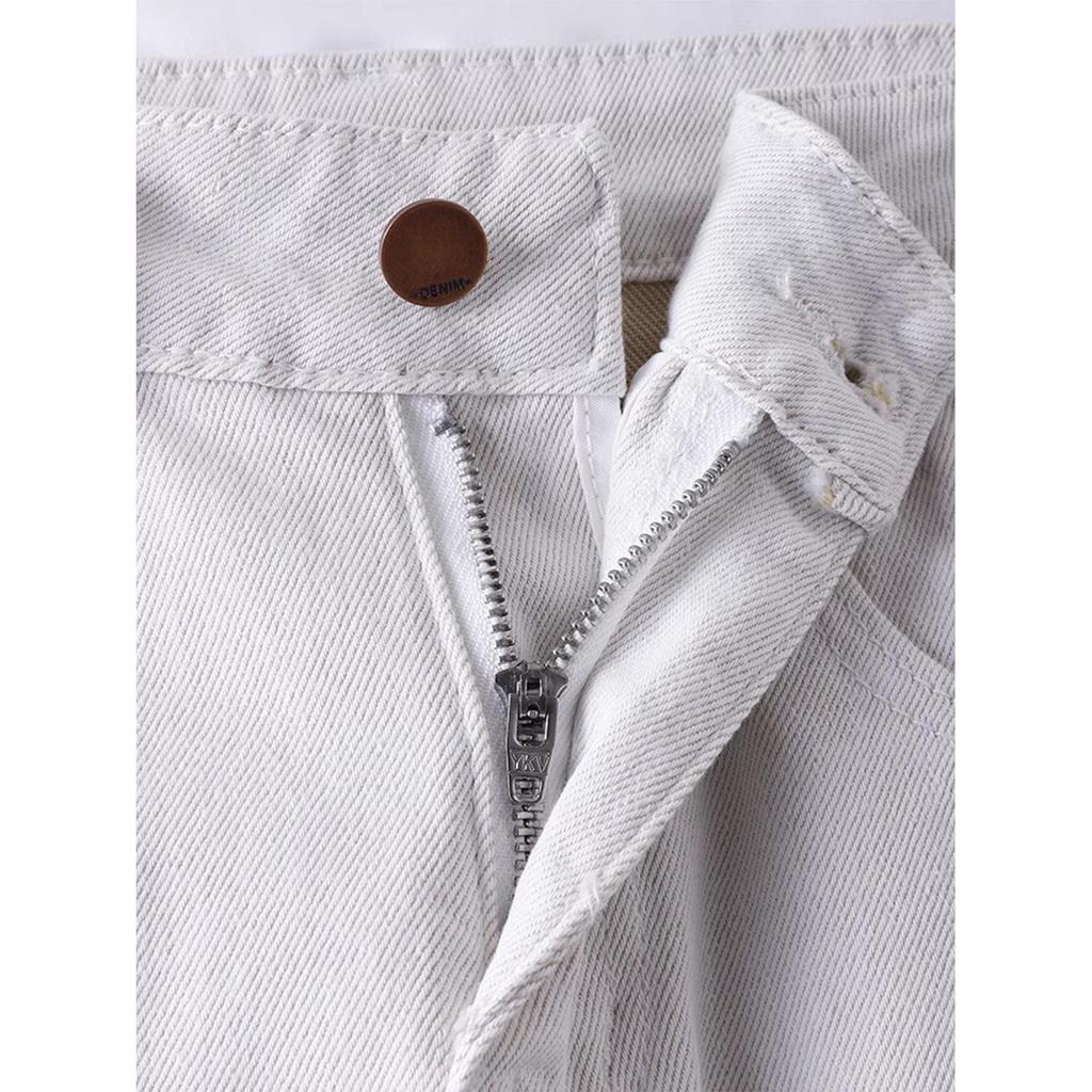 Women's White Wide-Leg High-Waisted Spring Jeans - Casual Loose Straight-Leg Floor-Length Pants