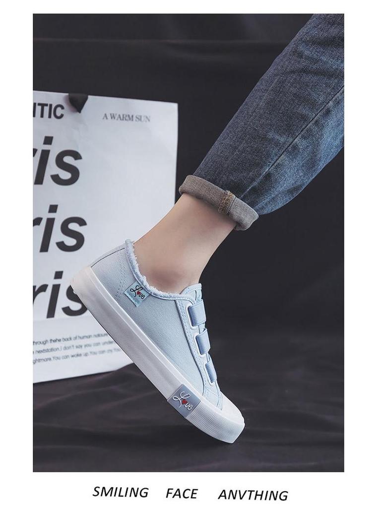 Dámské plátěné tenisky na suchý zip v korejském stylu - Ulzzang trend 2024, ležérní studentské bílé boty