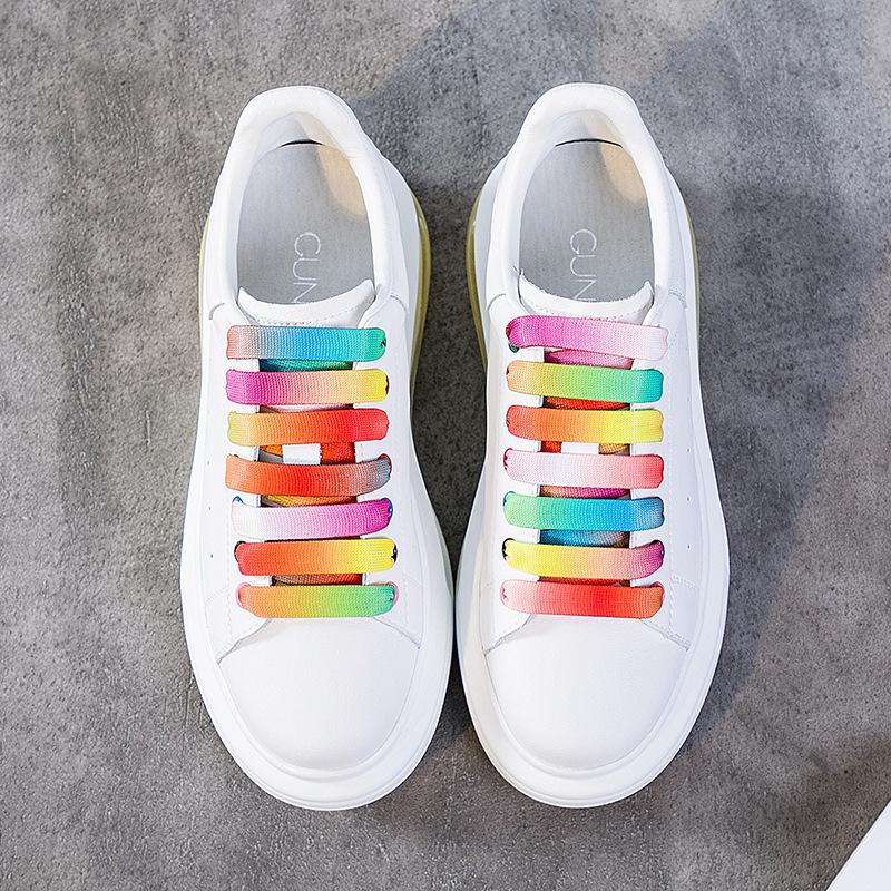 Air cushion sole leather women s thick sole rainbow lace-up versatile sports and leisure women s shoes comfortable and versatile 35