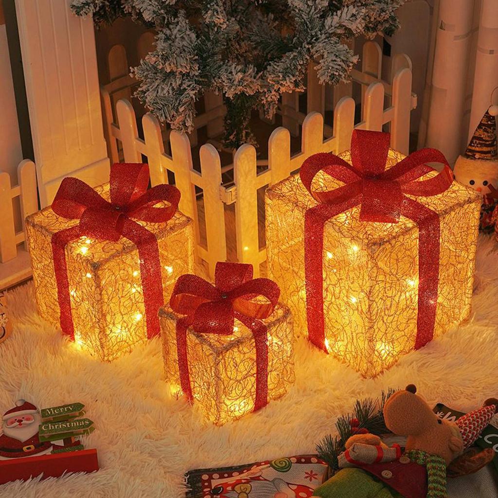 Lighted Christmas Boxes 3 Pieces folding luminous LED light string Christmas LED Light Decorations gift box ornament decor light