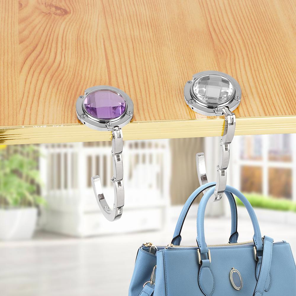 Foldable Hangbag Hook Crystal Alloy Round Shape Table Hook Desk Hanger Purse Bag Hook Holder for Hanging