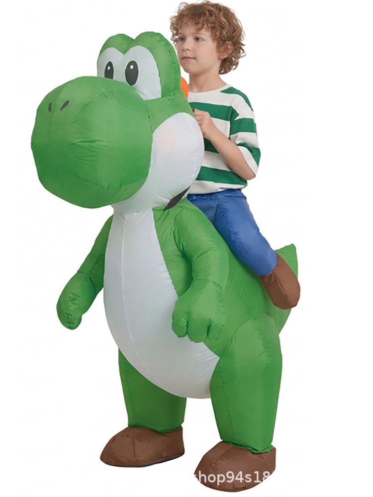 Yoshi Riding Inflatable Dinosaur Costume for Adults Kids Halloween Cosplay Blow Up Ride-On T-Rex Suit