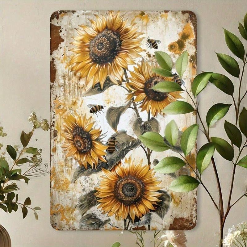 Vintage Sunflower Retro Metal Sign 8x12 Inch Wall Art Cafe Decor