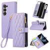 For Samsung Galaxy Z Fold6 5G Case Multi Card Slots Zipper Rhombus Leather Phone Cover with Wrist Strap