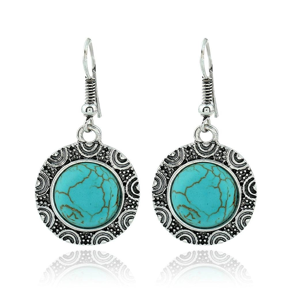 Hot-selling retro European and American round turquoise earrings hot-selling jewelry Yiwu small commodities
