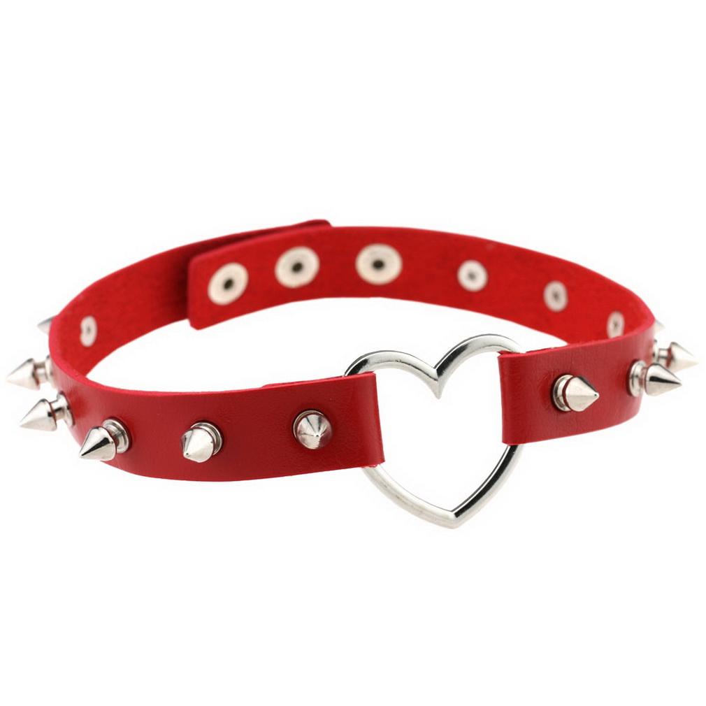 Spike Studded Heart Necklace Punk PU Leather Collar for Women Gothic Harajuku Jewelry